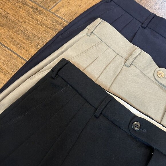 Set of 3 Hand Tailored 100% Wool Pleated Front Pants Size 36 NEW Black Navy Tan - Picture 5 of 9